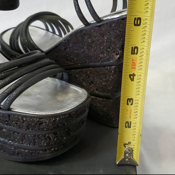 LN Vintage Black Cork w/ Glitter Piping Platforms - Picture 1 of 12